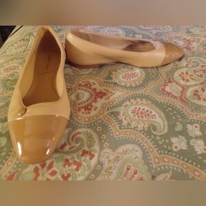 Sarah Flint 37.5 7 Tan Cream Italian Leather Sacchetto Ballet flat shoes